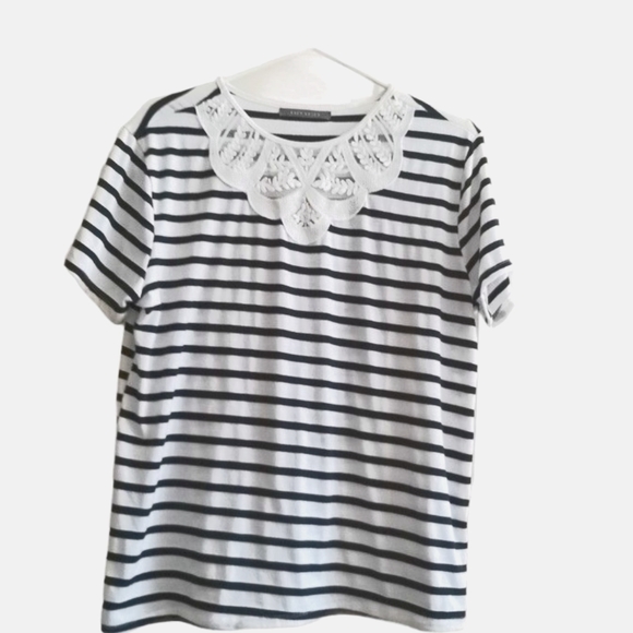 SOLD!!!⛵️ Suzy Shier Black & White Striped Marinière Shirt - Size L (Fits XL) - Picture 2 of 6